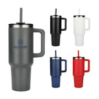 Pinnacle Recycled Travel Tumbler with Straw and Handle, 40 oz - Gray - Front Group
