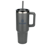 Pinnacle Recycled Travel Tumbler with Straw and Handle, 40 oz - Gray - Front
