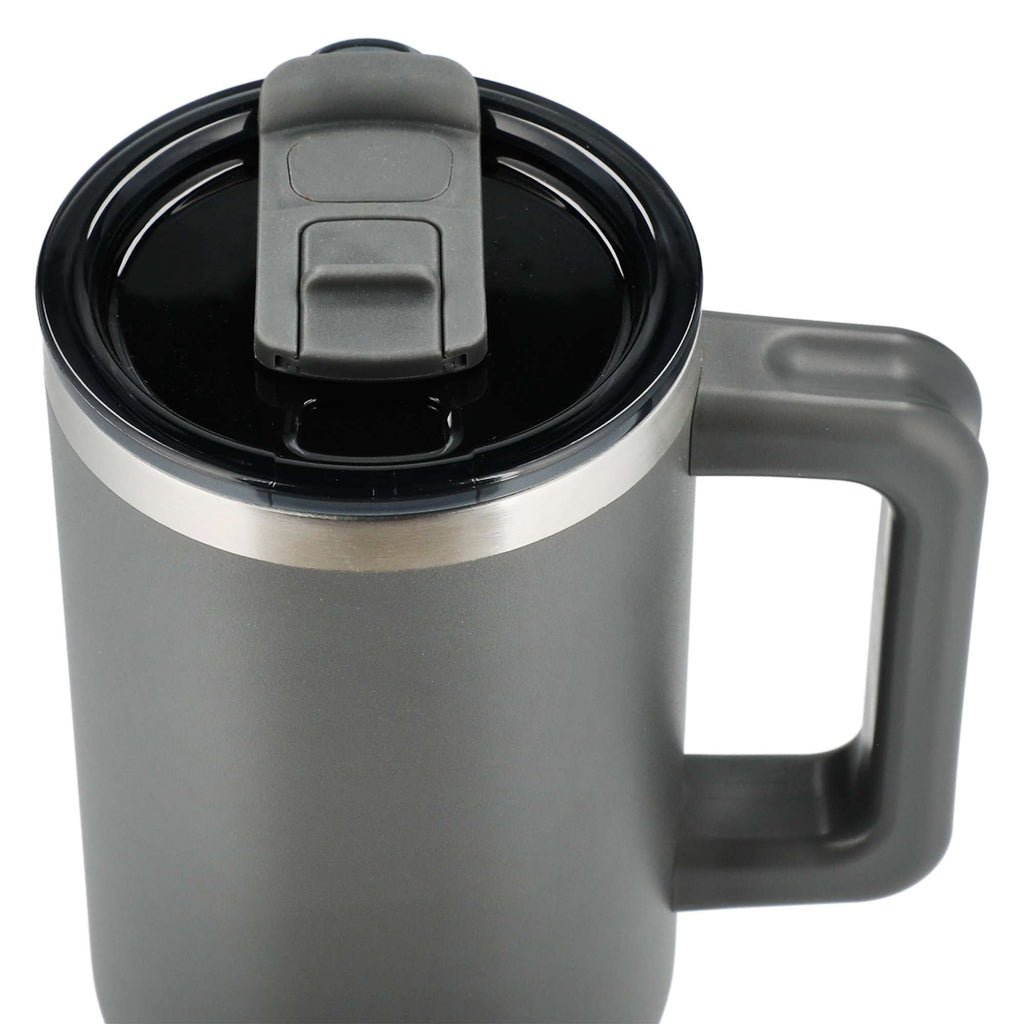 Pinnacle Recycled Travel Tumbler with Straw and Handle, 40 oz - Gray - Top 2