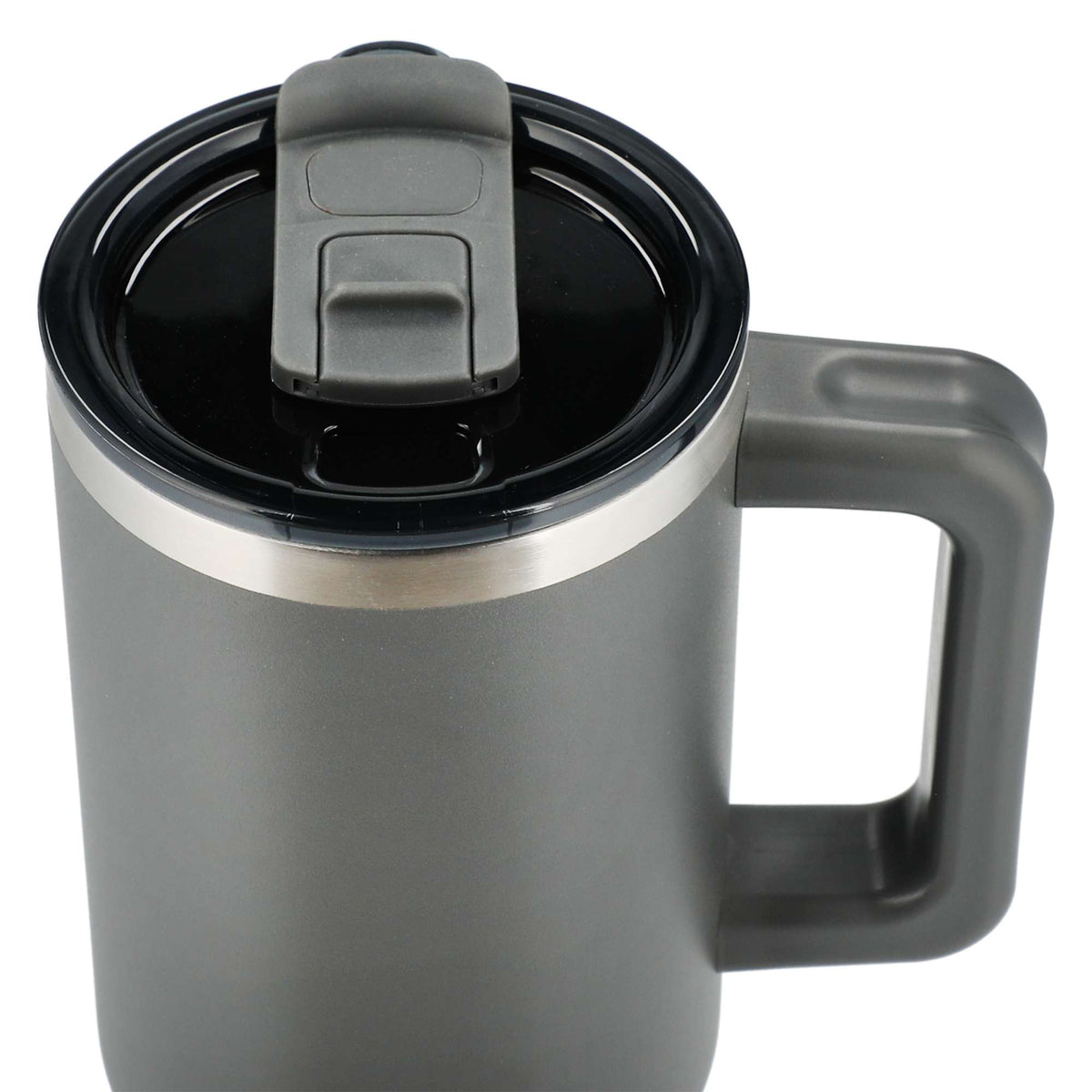 Pinnacle Recycled Travel Tumbler with Straw and Handle, 40 oz - Gray - Top 2