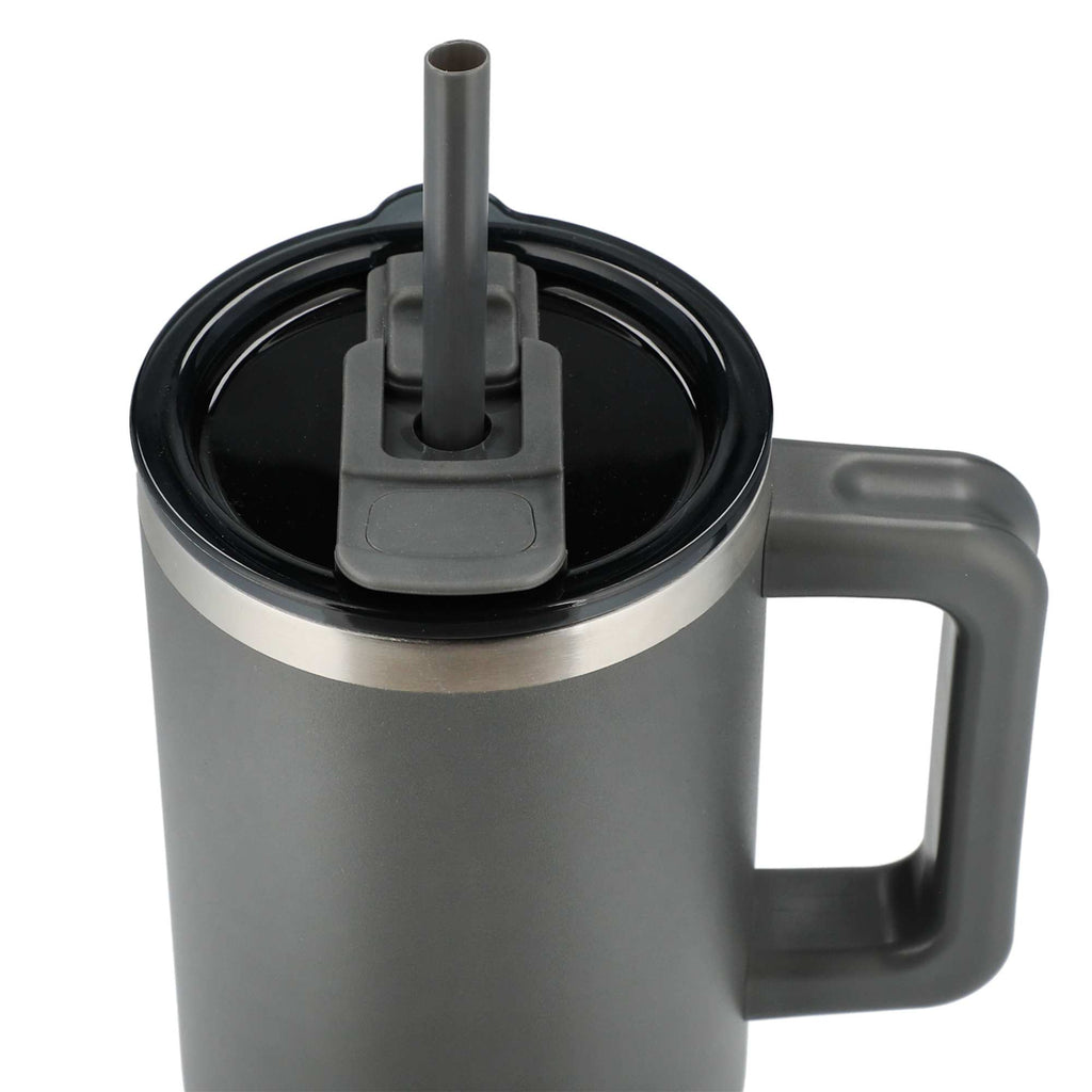 Pinnacle Recycled Travel Tumbler with Straw and Handle, 40 oz - Gray - Top 4