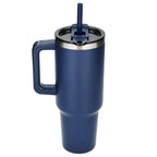 Pinnacle Recycled Travel Tumbler with Straw and Handle, 40 oz - Navy - Back