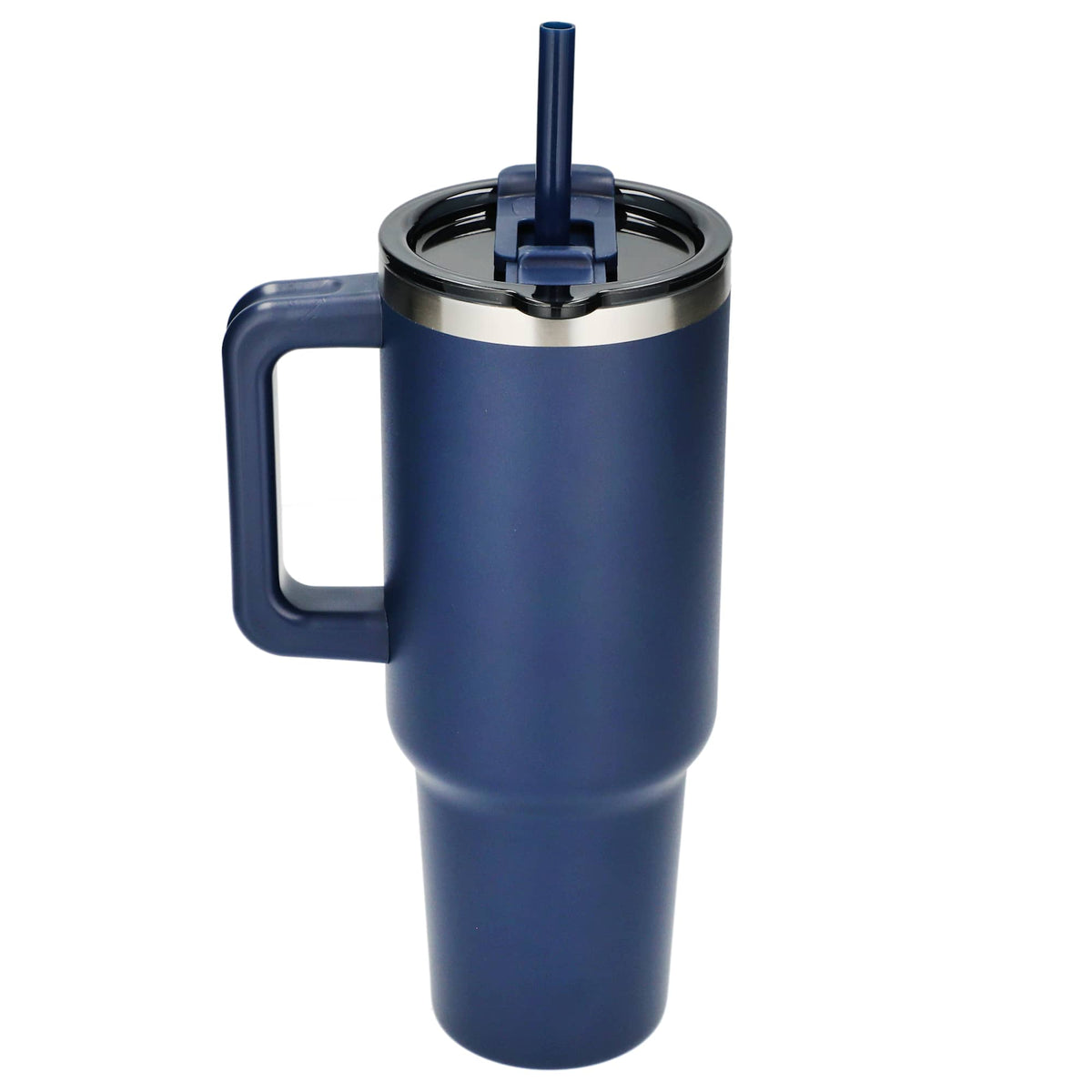 Pinnacle Recycled Travel Tumbler with Straw and Handle, 40 oz - Navy - Back