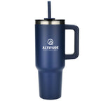 Pinnacle Recycled Travel Tumbler with Straw and Handle, 40 oz - Navy - Front 2