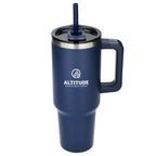 Pinnacle Recycled Travel Tumbler with Straw and Handle, 40 oz - Navy - Front