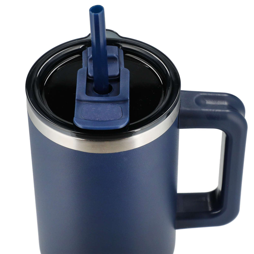 Pinnacle Recycled Travel Tumbler with Straw and Handle, 40 oz - Navy - Top