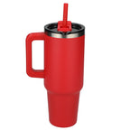 Pinnacle Recycled Travel Tumbler with Straw and Handle, 40 oz - Red - Back