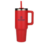 Pinnacle Recycled Travel Tumbler with Straw and Handle, 40 oz - Red - Front 2