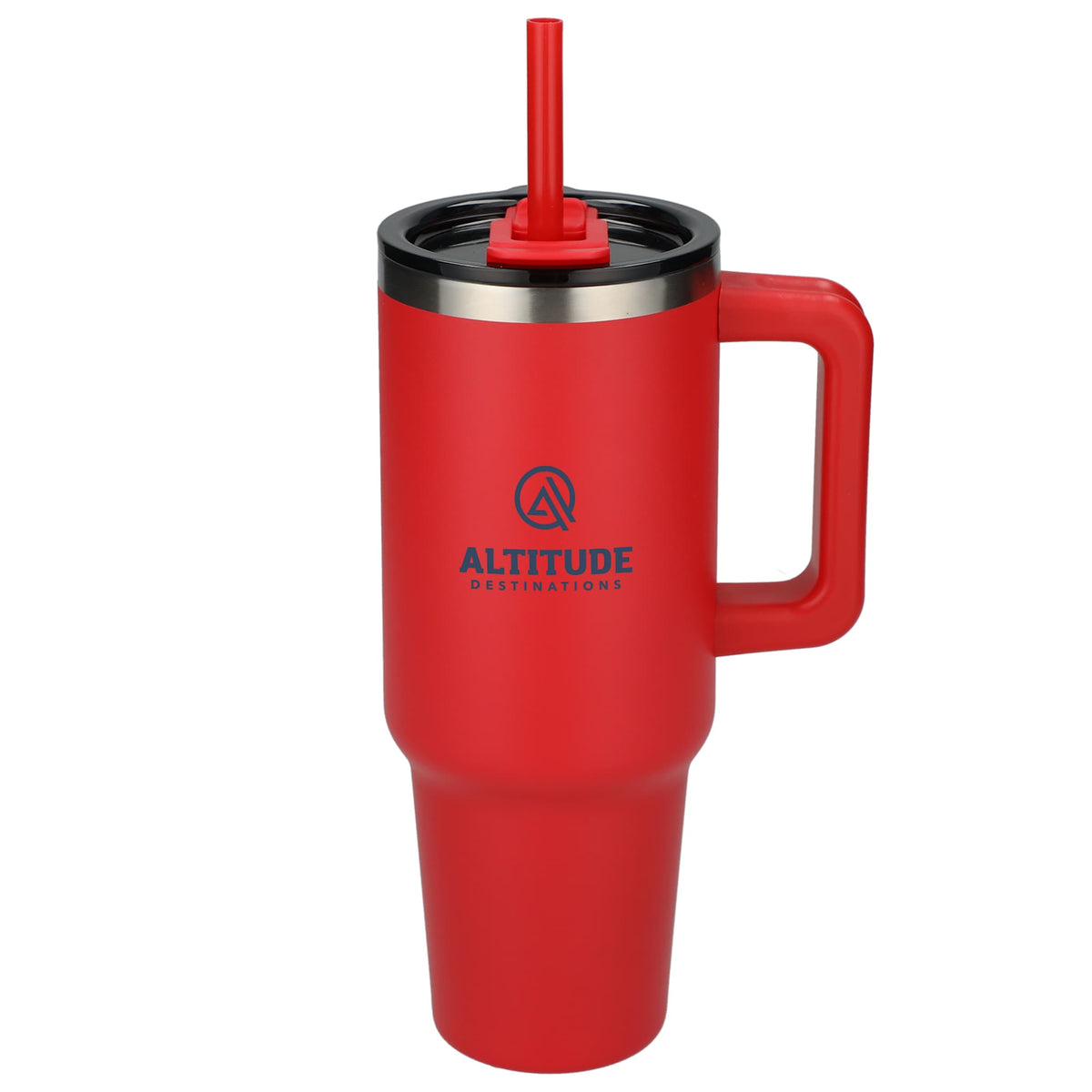 Pinnacle Recycled Travel Tumbler with Straw and Handle, 40 oz - Red - Front