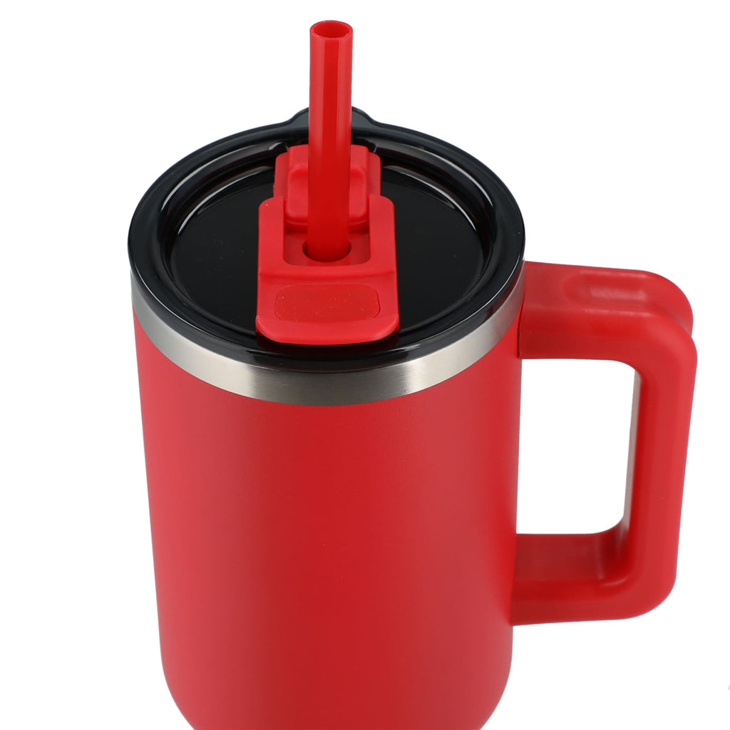 Pinnacle Recycled Travel Tumbler with Straw and Handle, 40 oz - Red - Top 4