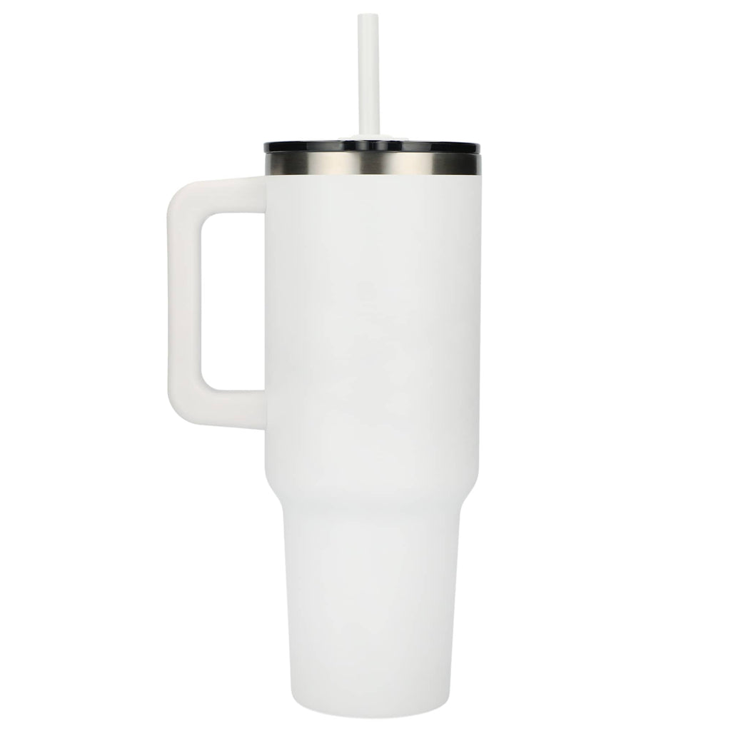Pinnacle Recycled Travel Tumbler with Straw and Handle, 40 oz - White - Back 2