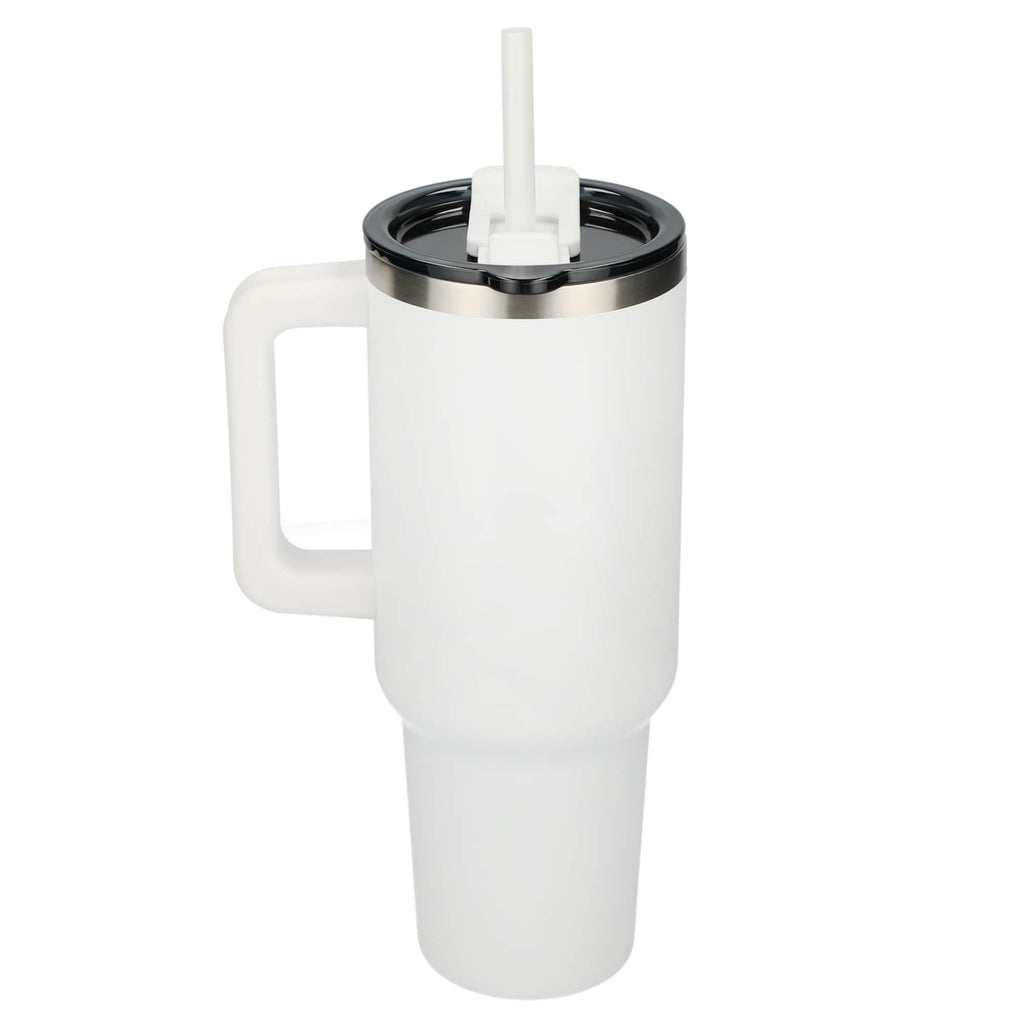Pinnacle Recycled Travel Tumbler with Straw and Handle, 40 oz - White - Back