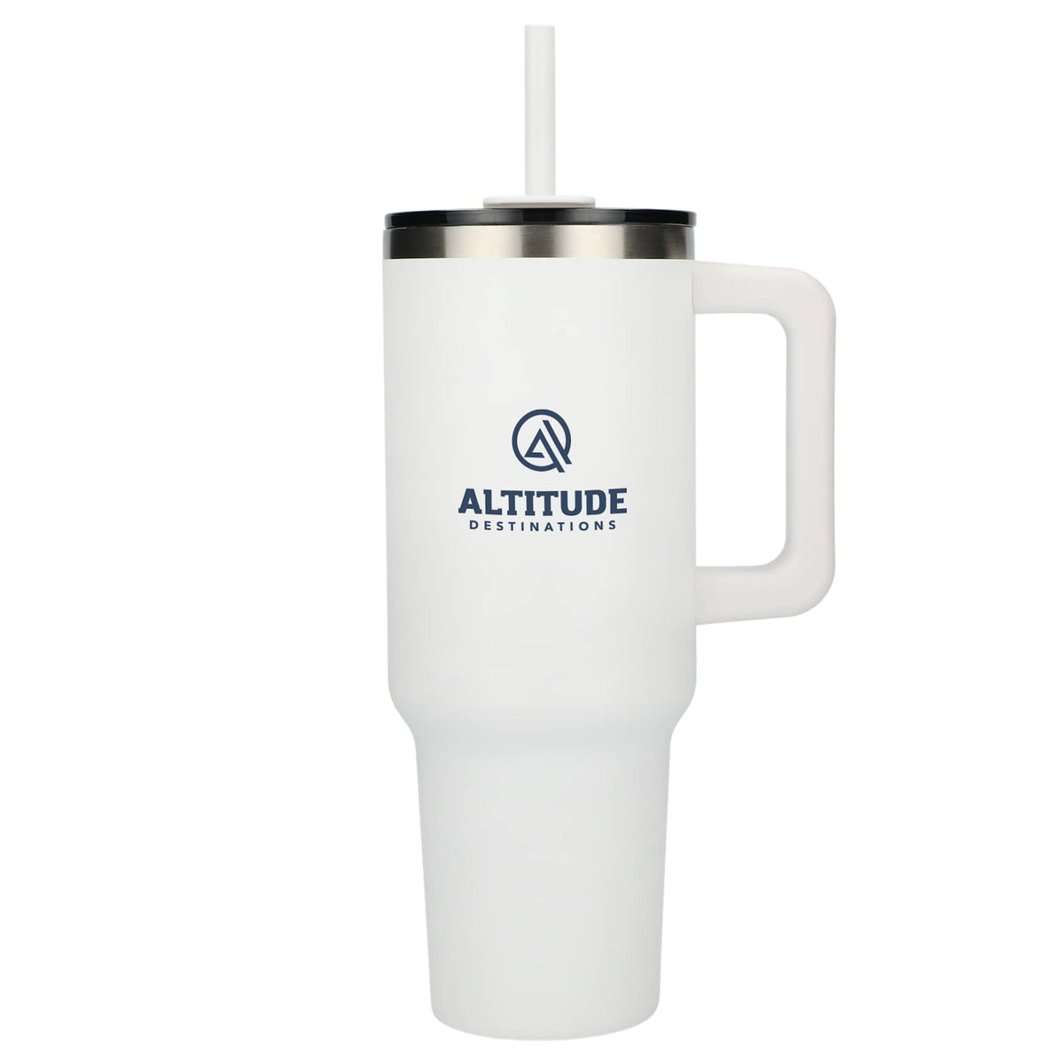 Pinnacle Recycled Travel Tumbler with Straw and Handle, 40 oz - White - Front 2