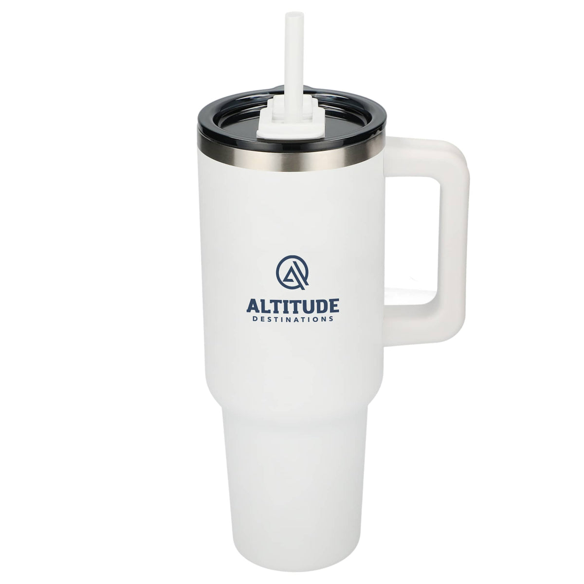 Pinnacle Recycled Travel Tumbler with Straw and Handle, 40 oz - White - Front