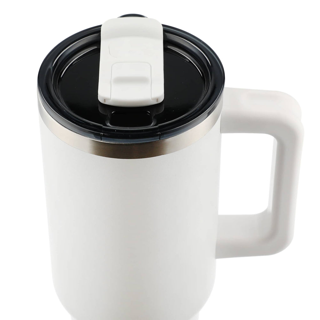 Pinnacle Recycled Travel Tumbler with Straw and Handle, 40 oz - White - Top 2