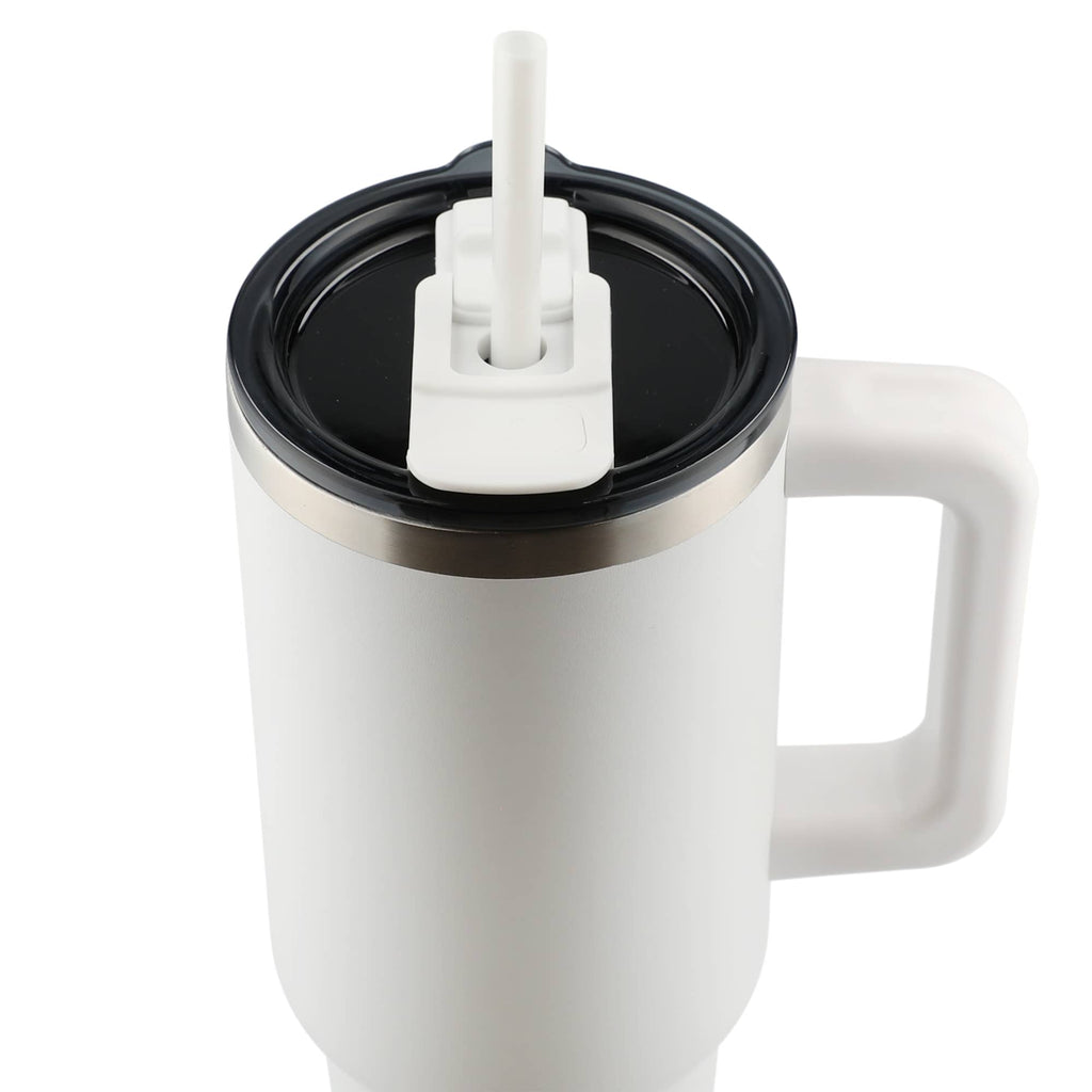 Pinnacle Recycled Travel Tumbler with Straw and Handle, 40 oz - White - Top 4