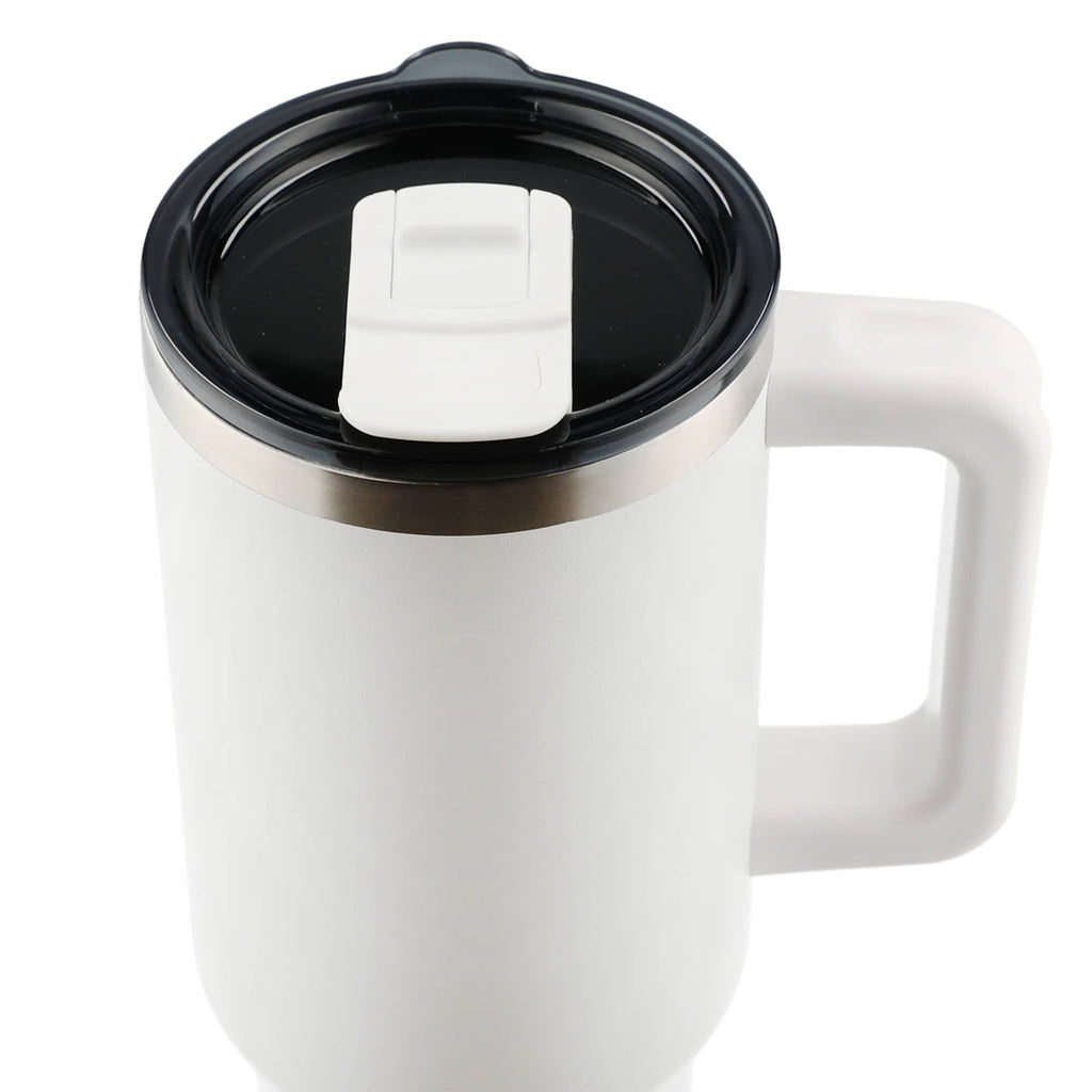 Pinnacle Recycled Travel Tumbler with Straw and Handle, 40 oz - White - Top