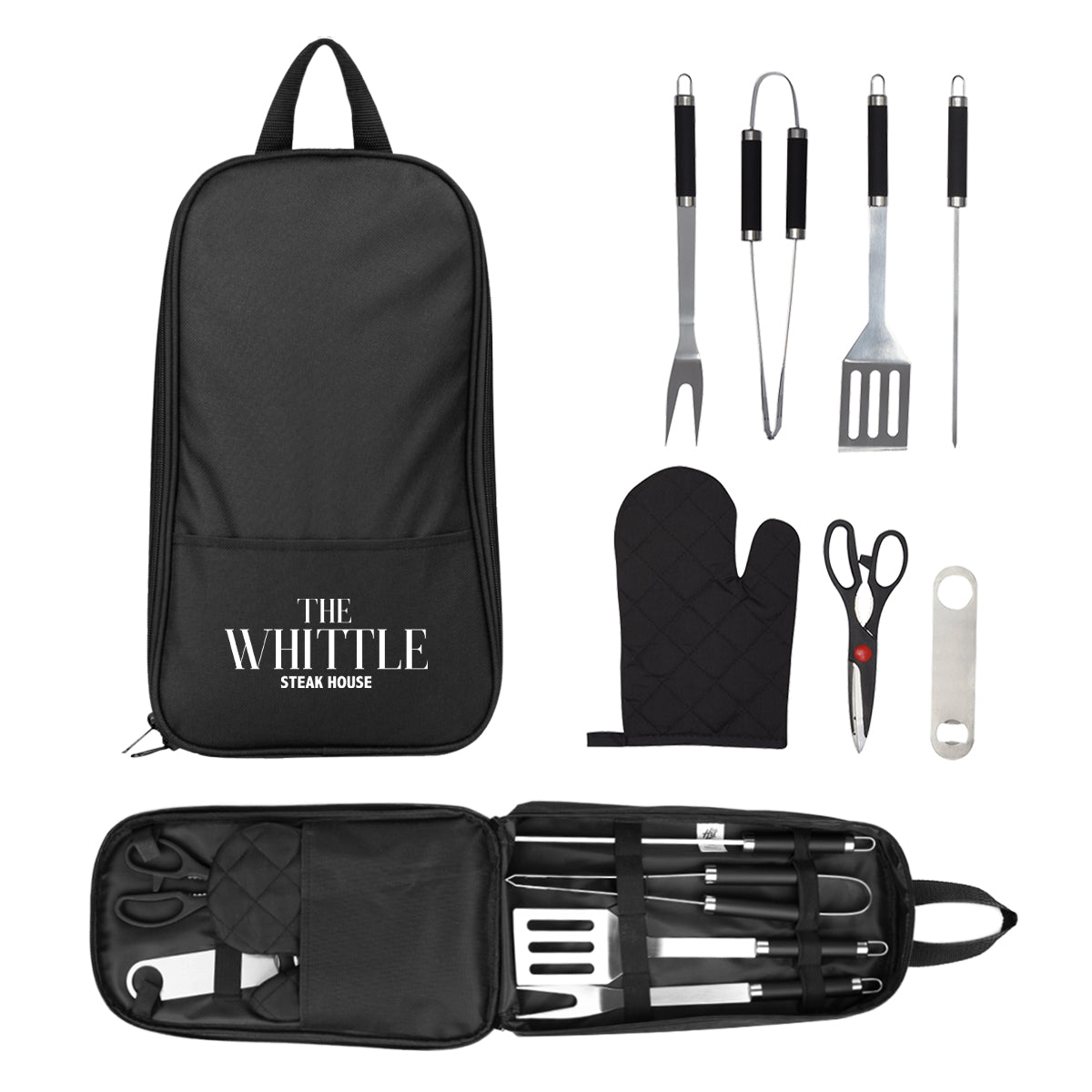 Pit Master BBQ Set in a Carrying Case, Seven Piece - Black - Silk Screen