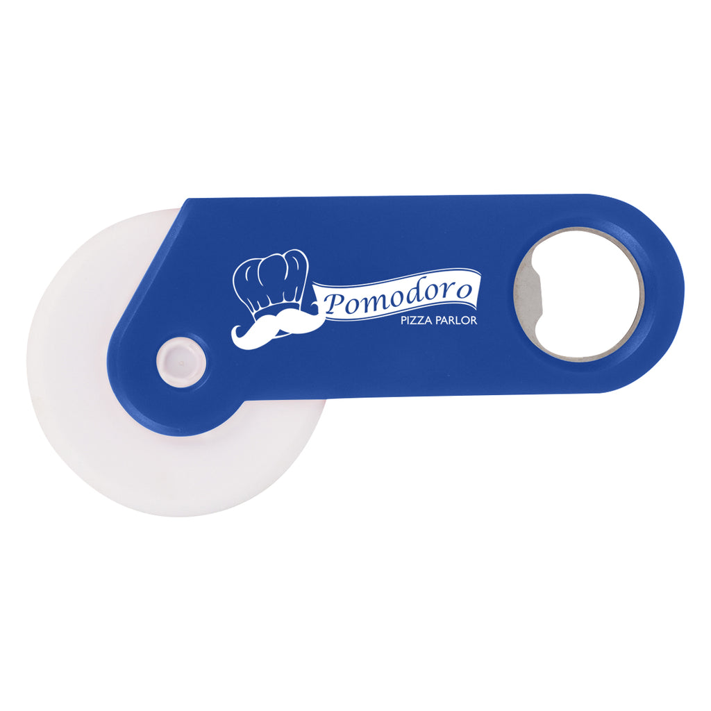 Pizza Cutter and Bottle Opener - Blue - Silk Screen