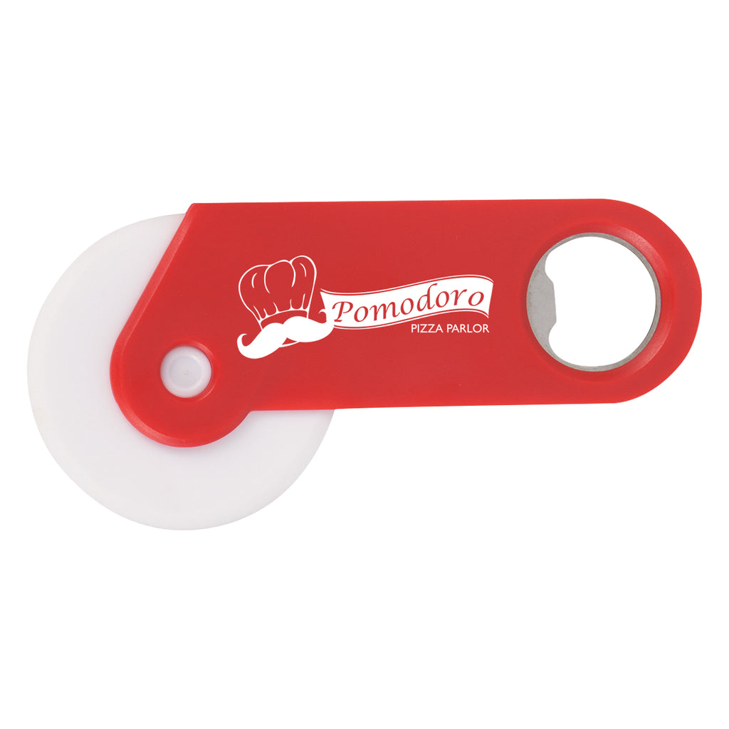 Pizza Cutter and Bottle Opener - Red - Silk Screen