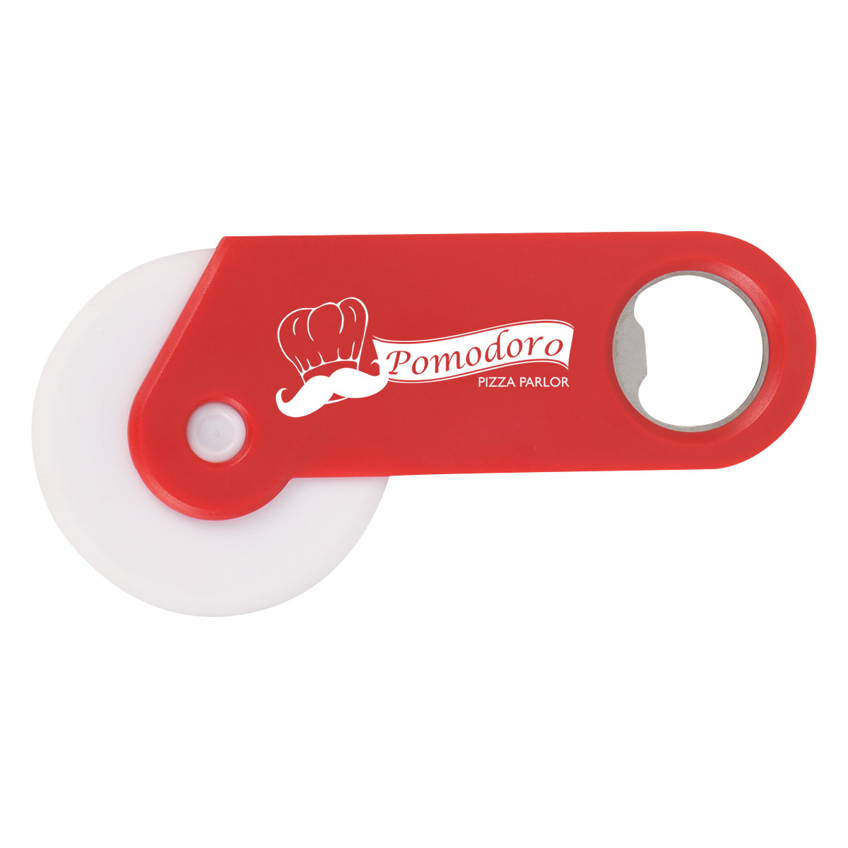 Pizza Cutter and Bottle Opener - Red - Silk Screen