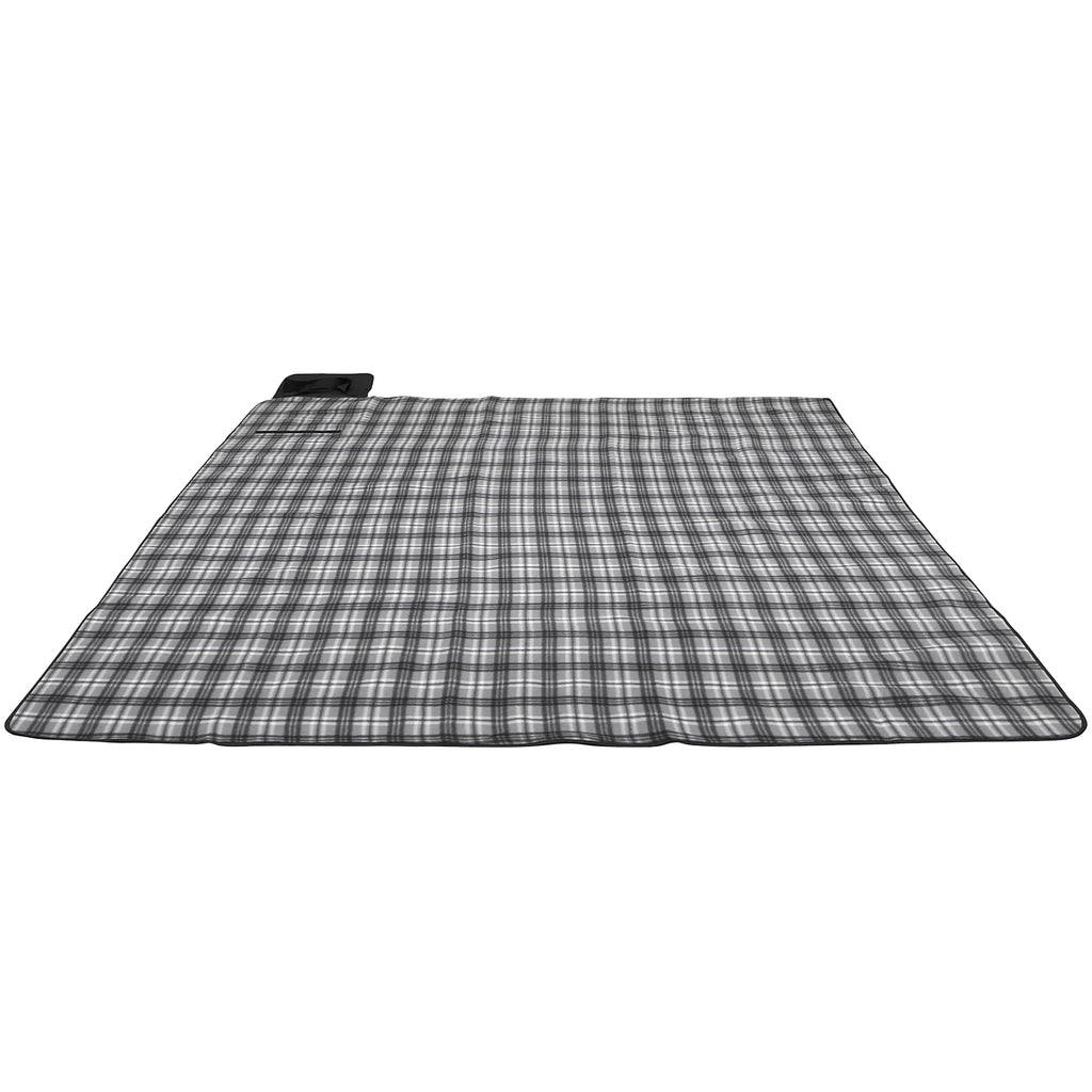 Plaid Picnic Blanket with Waterproof Back, Extra Large Transfer - Black - Photo