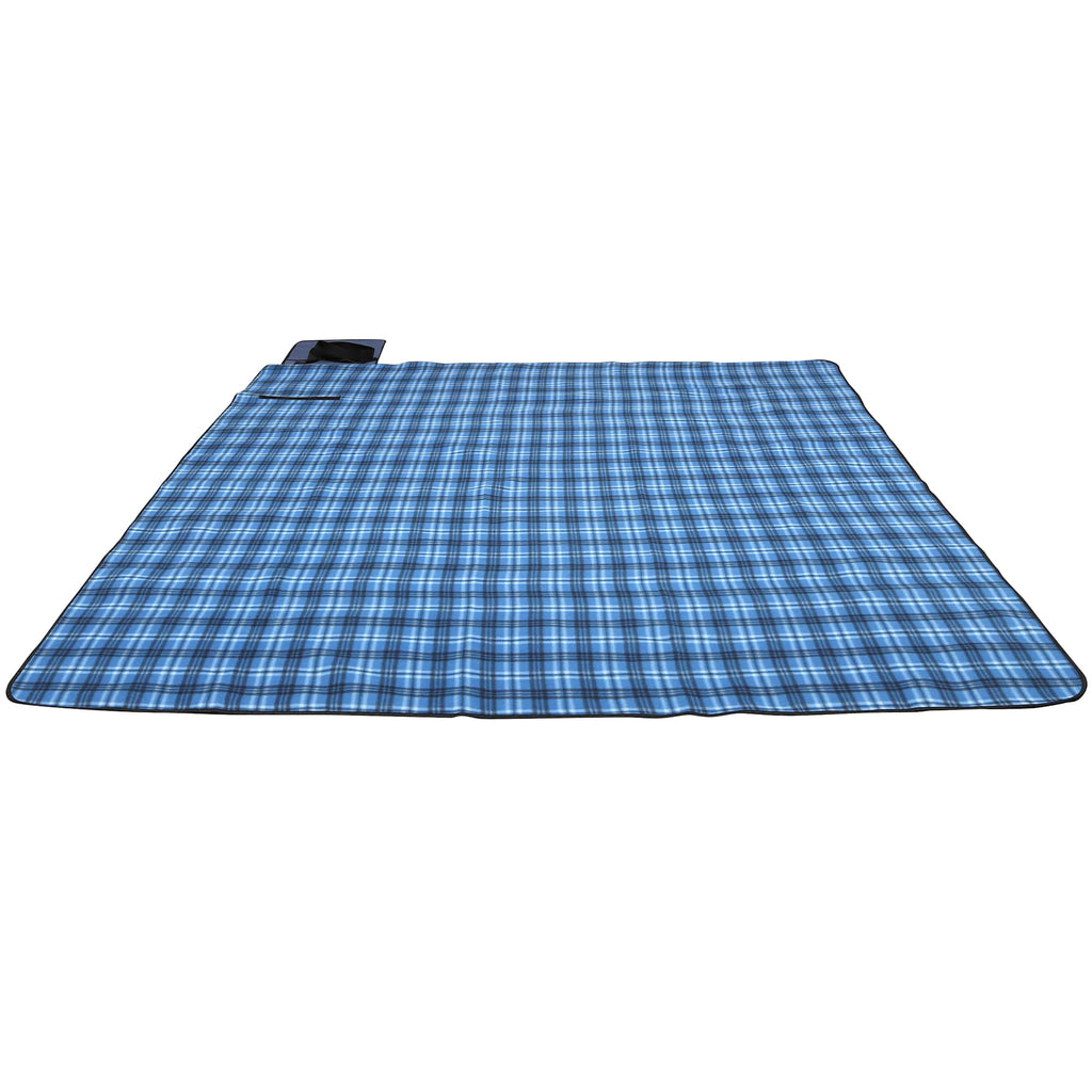 Plaid Picnic Blanket with Waterproof Back, Extra Large Transfer - Blue - Photo