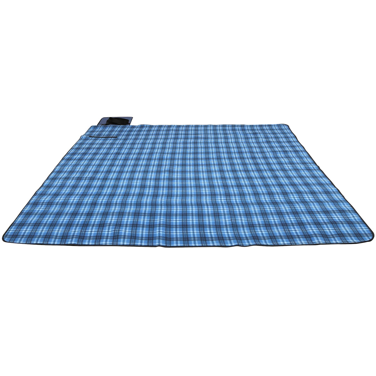 Plaid Picnic Blanket with Waterproof Back, Extra Large Transfer - Blue - Photo