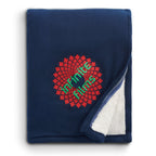 Plaid Polar Fleece and Sherpa Blanket, 50 x 60 Inches Embroidery - Blue - Front