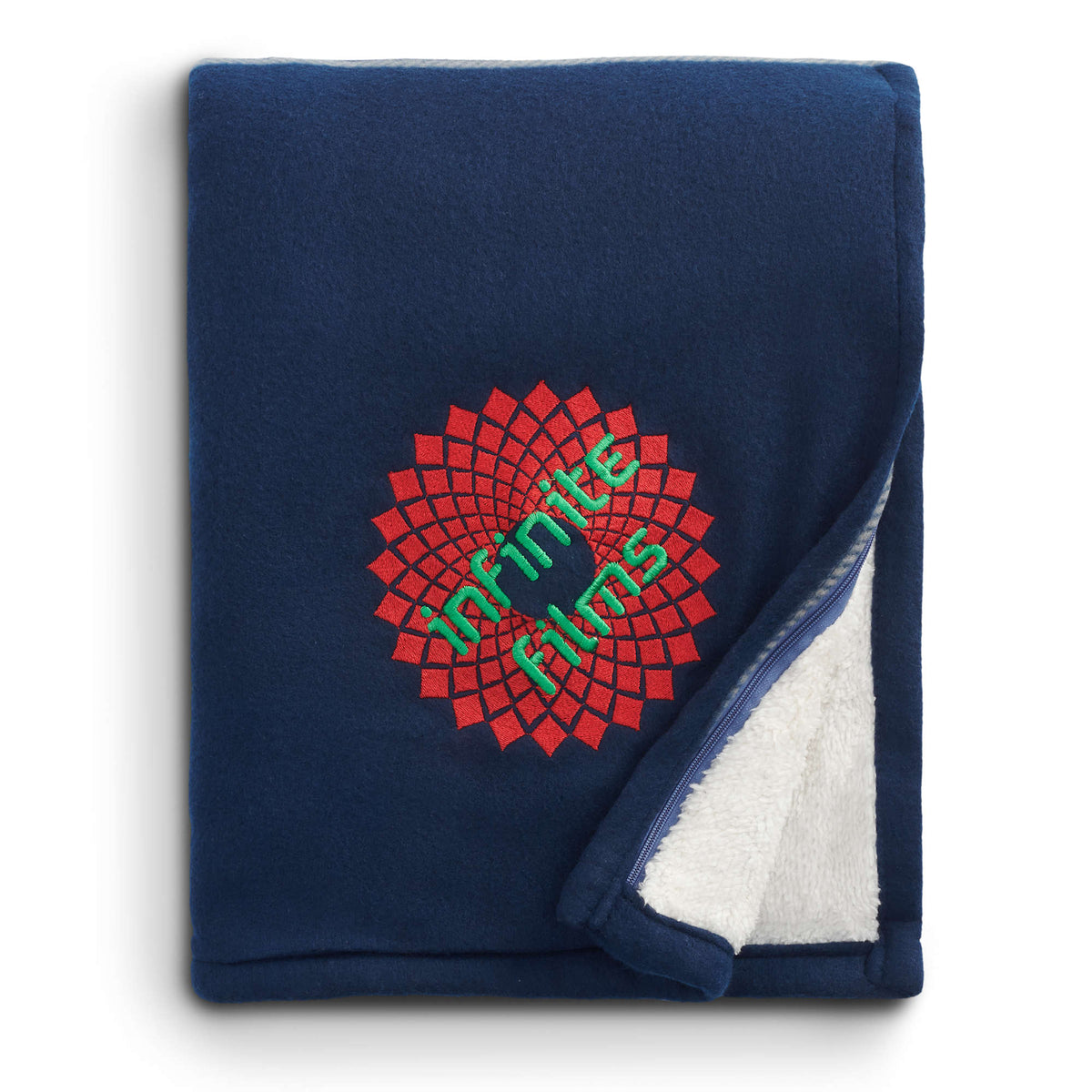 Plaid Polar Fleece and Sherpa Blanket, 50 x 60 Inches Embroidery - Blue - Front