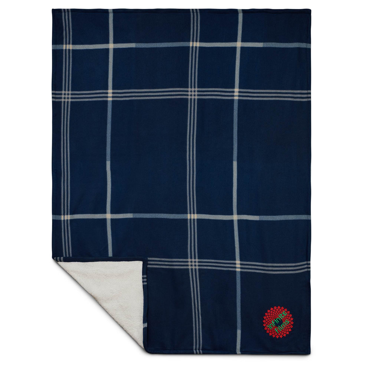 Plaid Polar Fleece and Sherpa Blanket, 50 x 60 Inches Embroidery - Blue - Photo