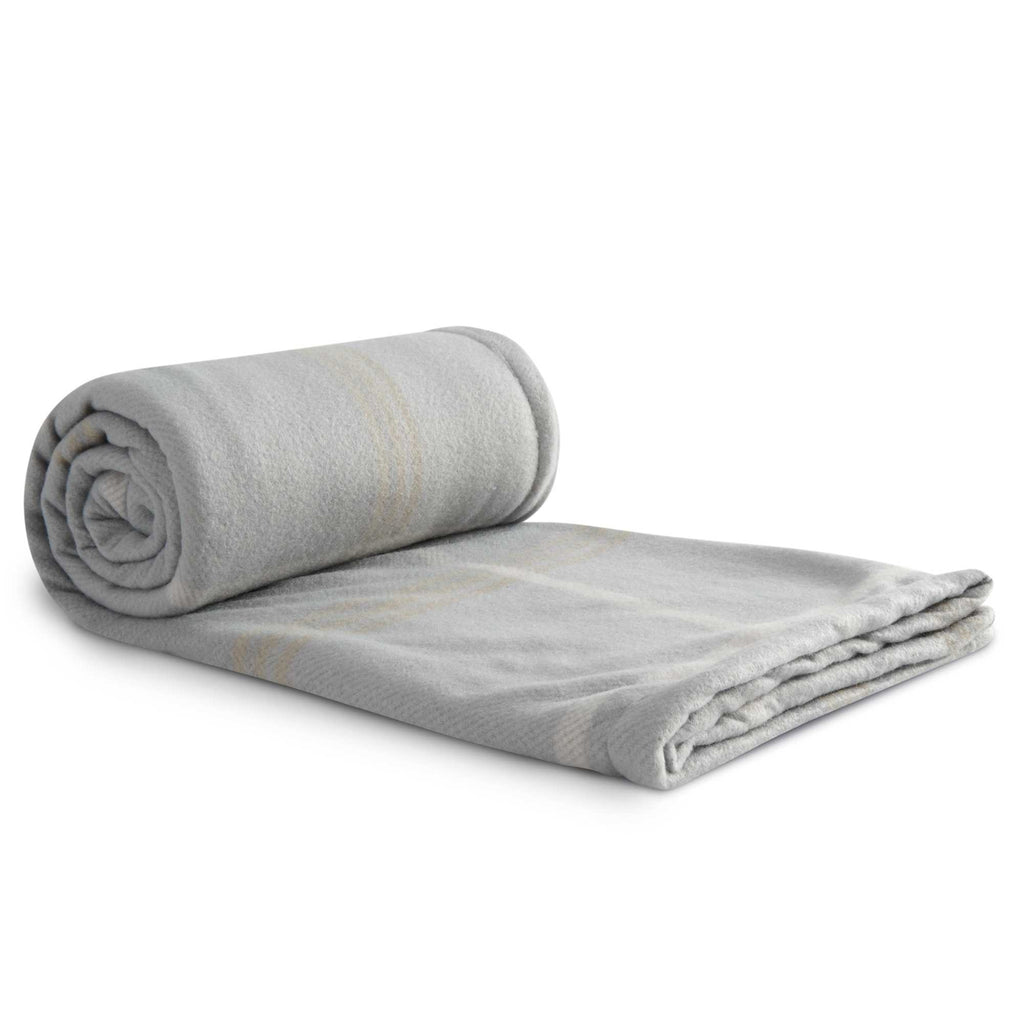 Plaid Polar Fleece and Sherpa Blanket, 50 x 60 Inches Embroidery - Gray - Left Angle