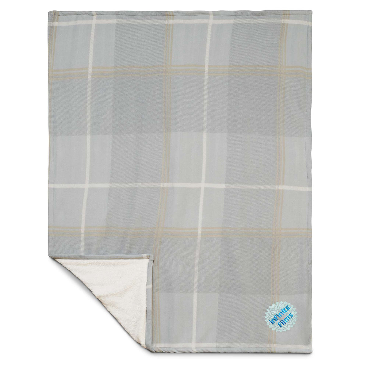 Plaid Polar Fleece and Sherpa Blanket, 50 x 60 Inches Embroidery - Gray - Photo