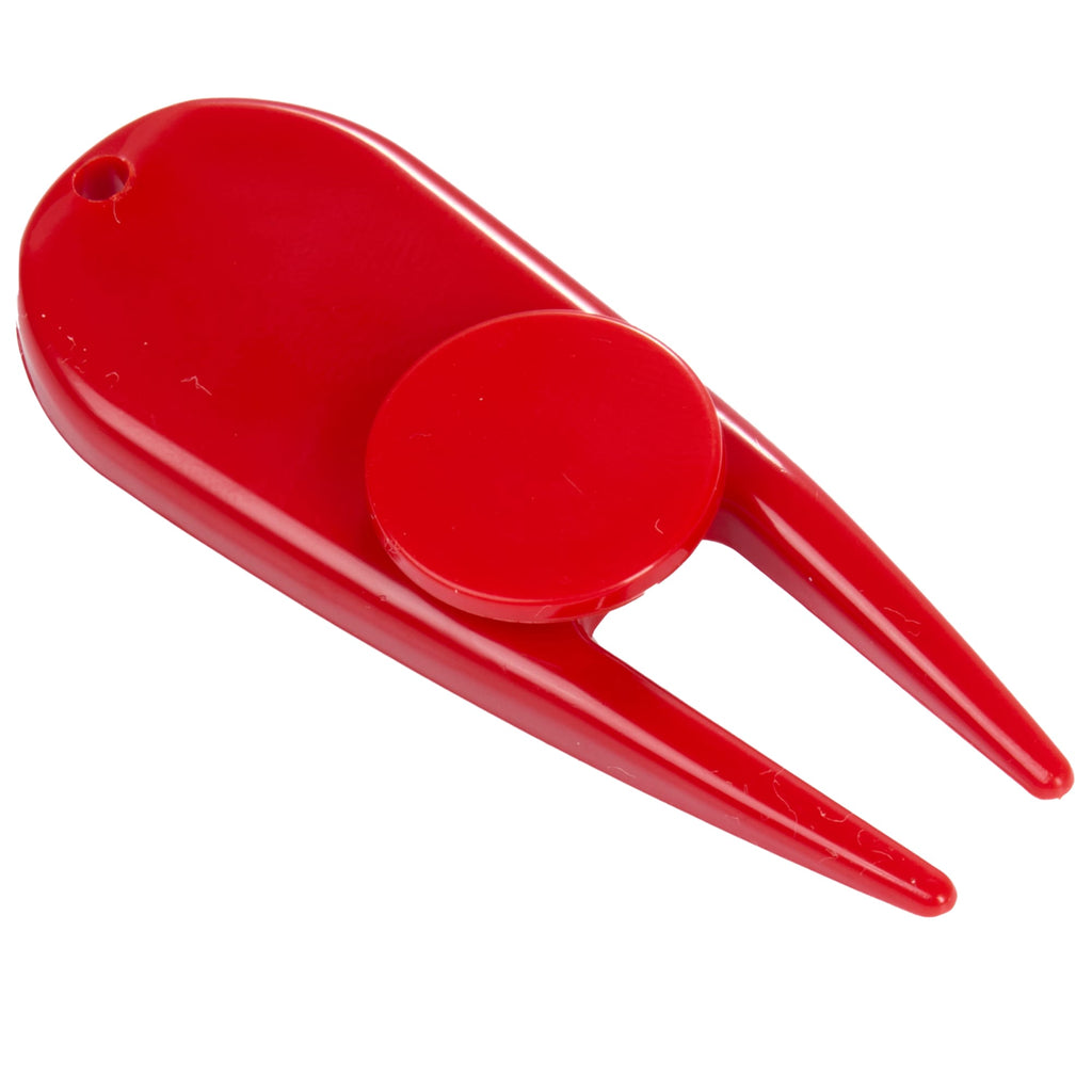Plastic Divot Repair Tool with Ball Marker - Red - Right Angle
