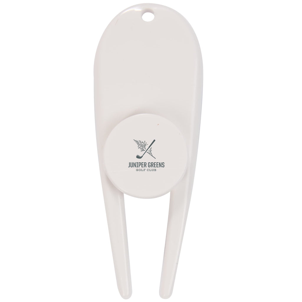 Plastic Divot Repair Tool with Ball Marker - White - Front
