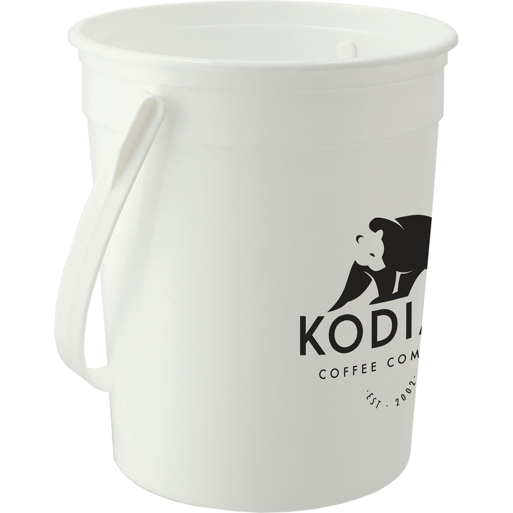 Plastic Pail with Handle, 32 oz - White - Right Angle