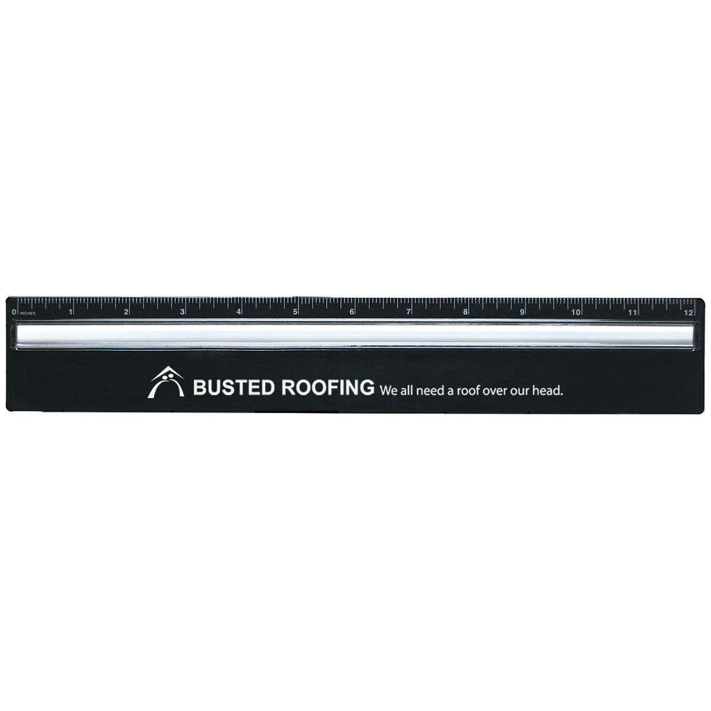 Plastic Ruler with Magnifying Glass, 12 Inch - Black - Pad Print