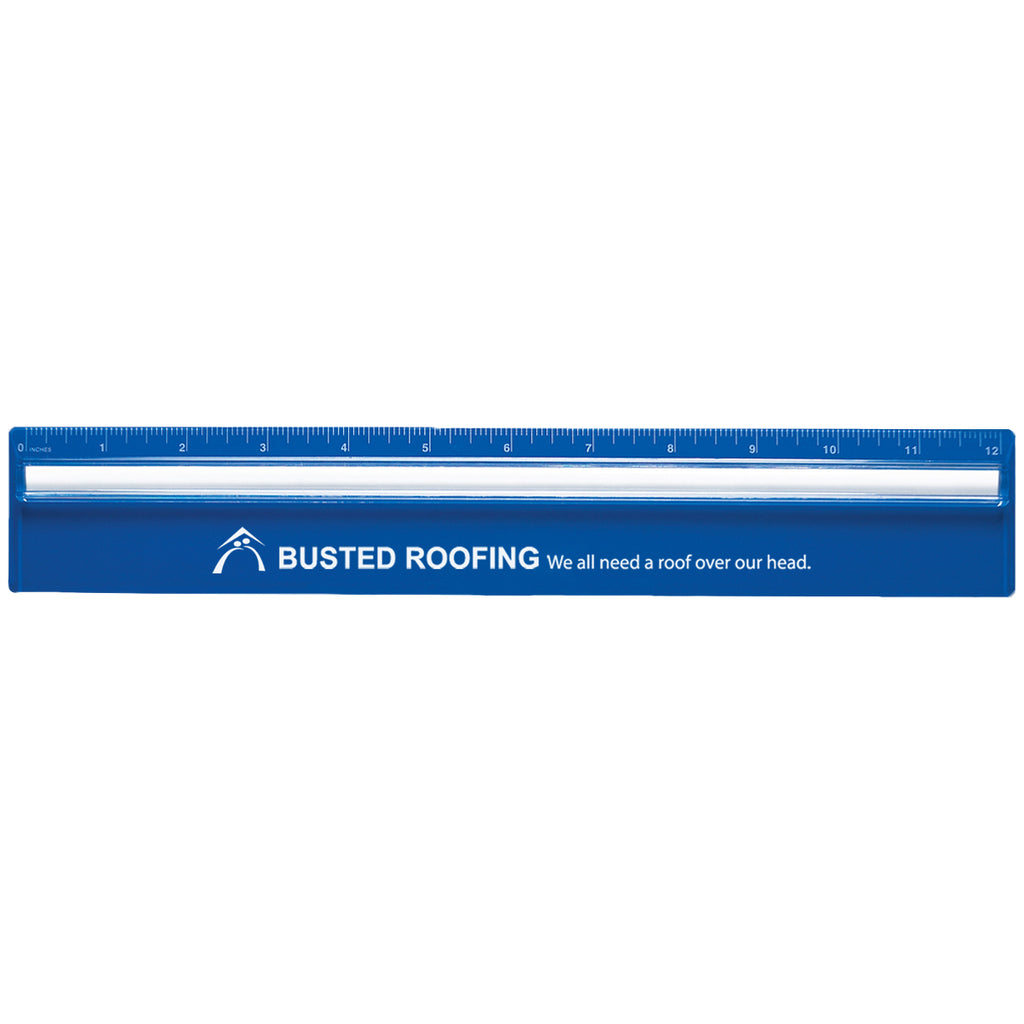 Plastic Ruler with Magnifying Glass, 12 Inch - Blue - Pad Print