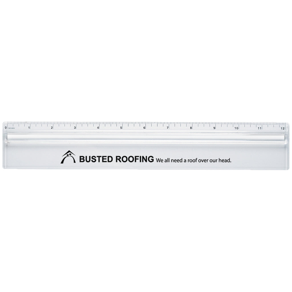 Plastic Ruler with Magnifying Glass, 12 Inch - White - Pad Print