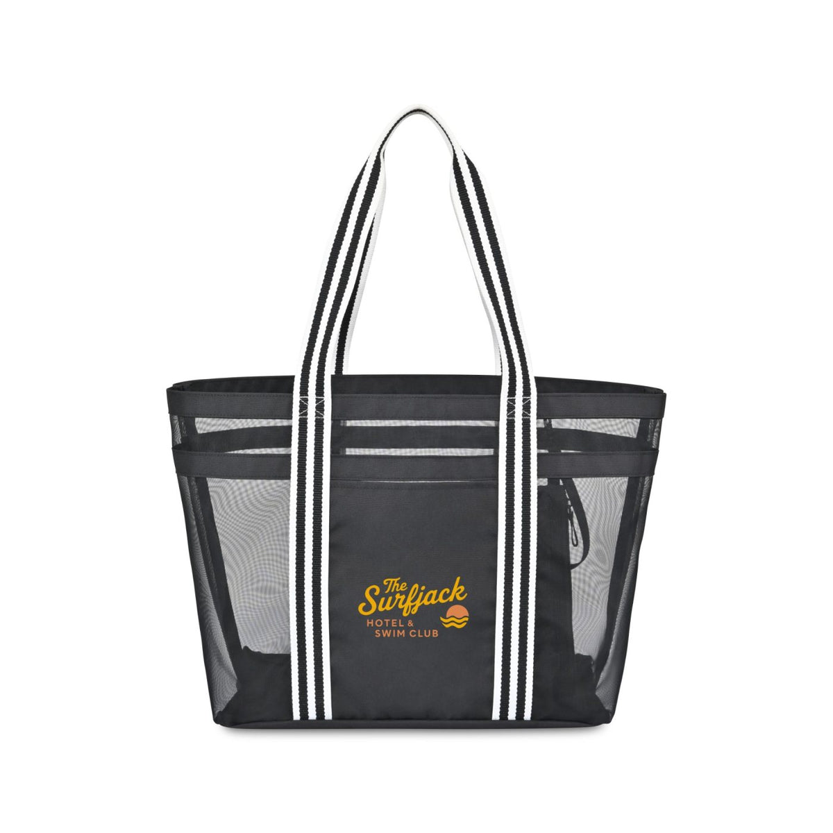 Playa Mesh Beach Tote with Clutch Pouch Embroidery - Black - View 1