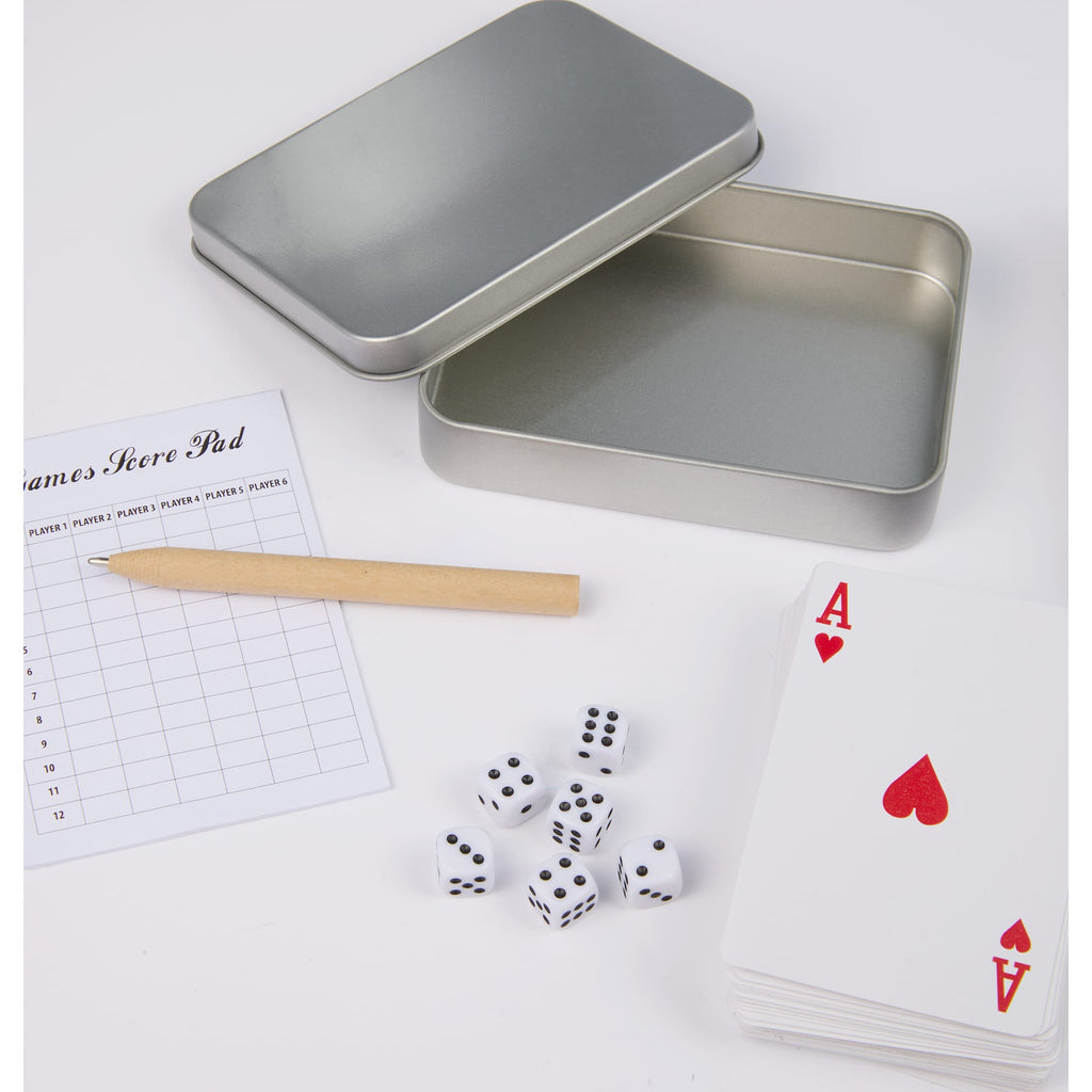 Playing Cards and Dice Set in a Tin Full Color - Silver - Components 2