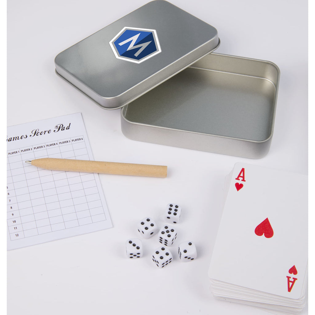 Playing Cards and Dice Set in a Tin Full Color - Silver - Components