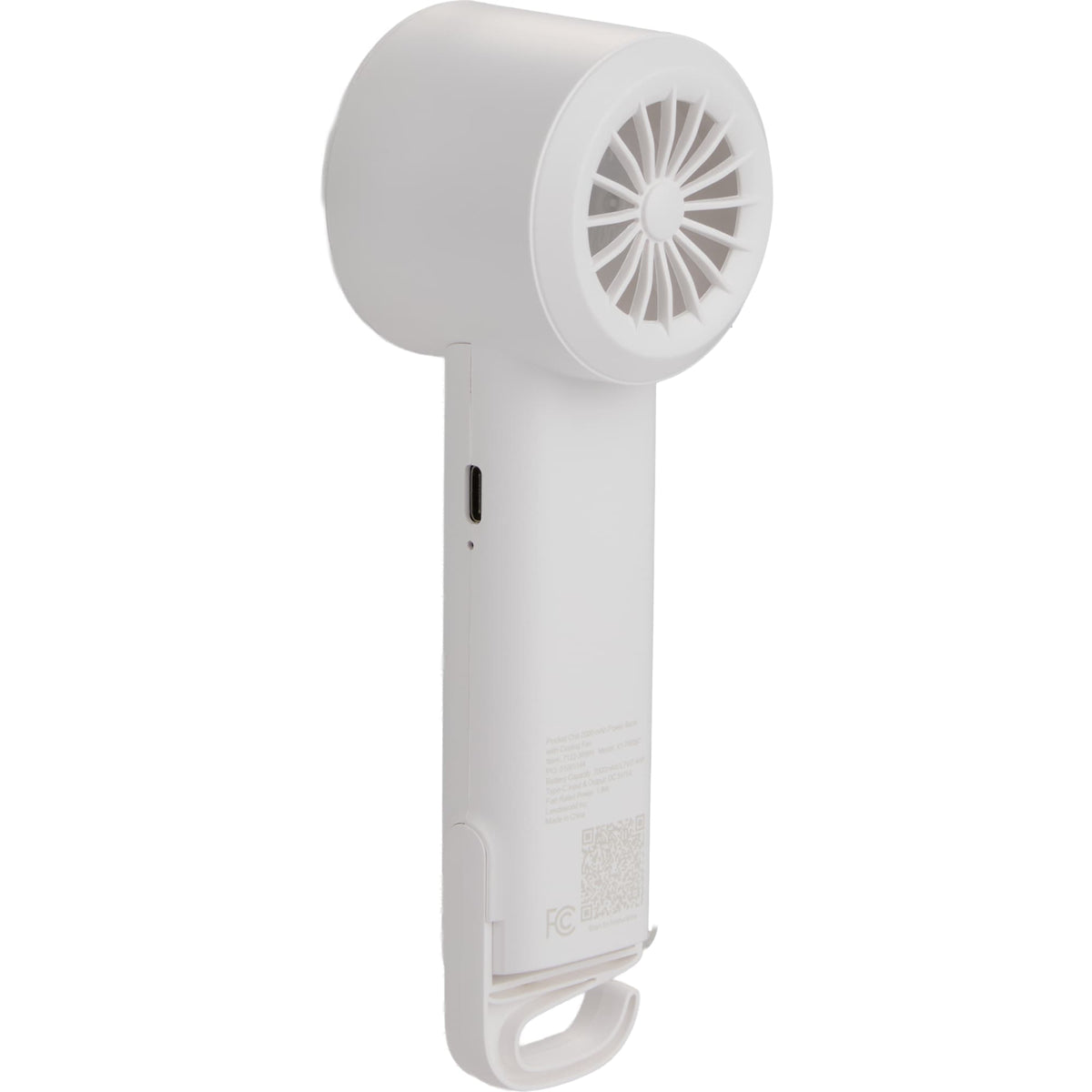 Pocket Chill Cooling Fan and Power Bank, 2,000 mAh - White - Back Right Angle
