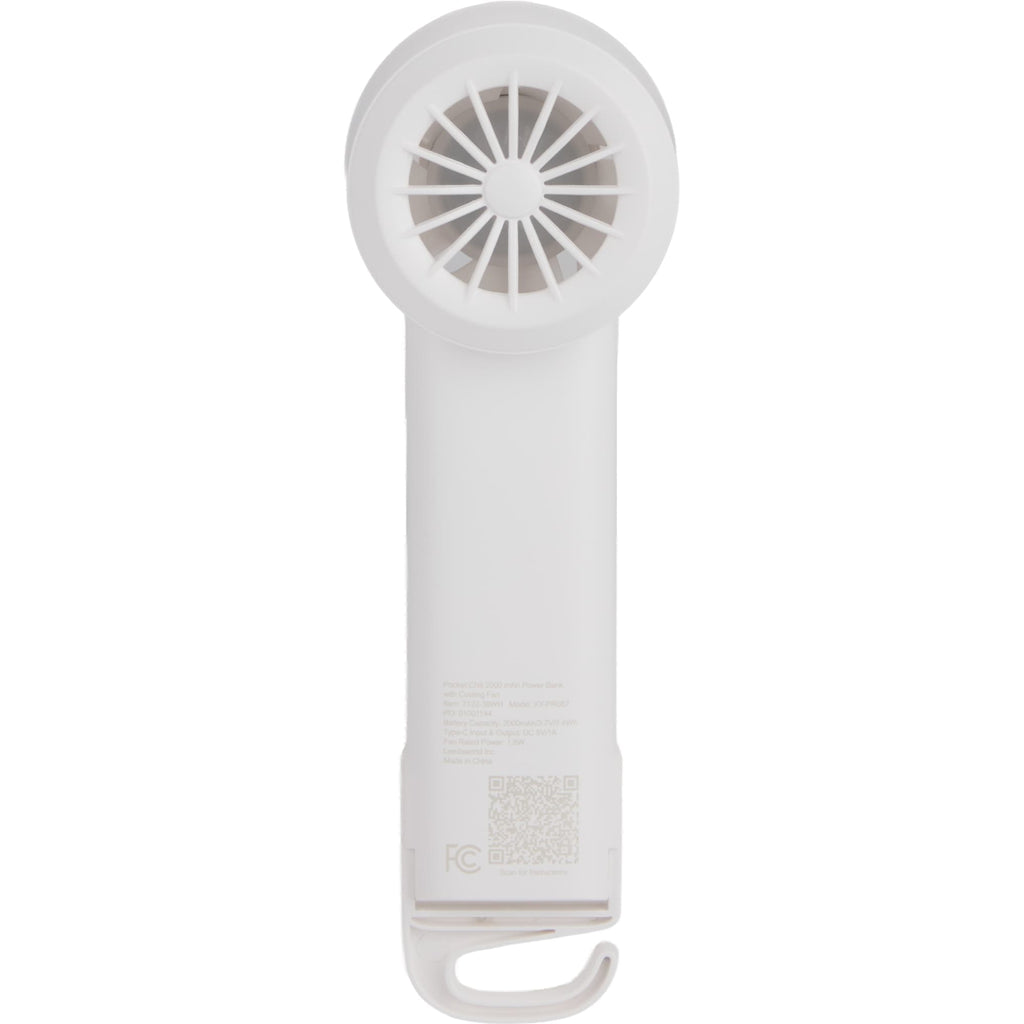 Pocket Chill Cooling Fan and Power Bank, 2,000 mAh - White - Back