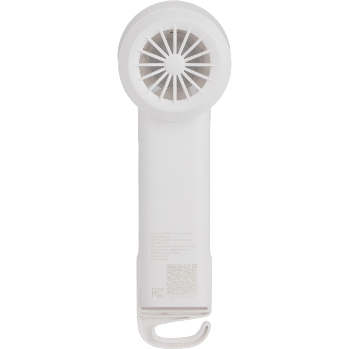 Pocket Chill Cooling Fan and Power Bank, 2,000 mAh - White - Back