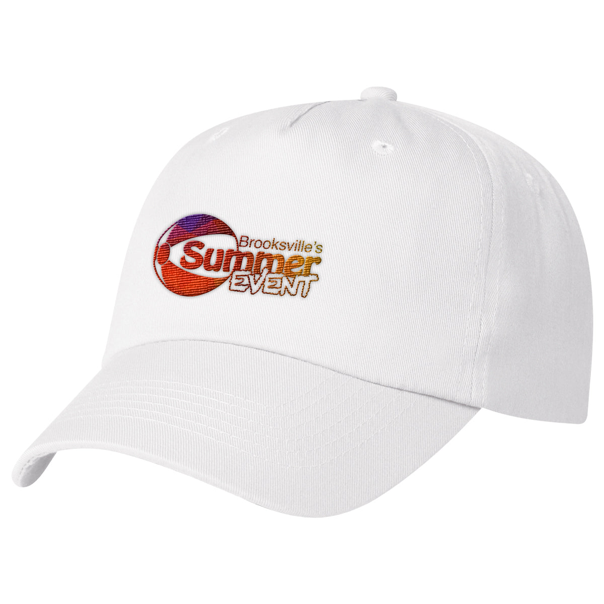 Polyester Cap, 5 Panel Embroidery - White - Embroidery