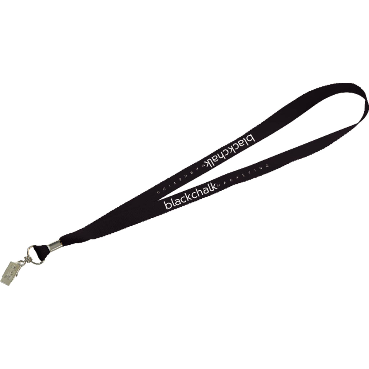 Polyester Lanyard with a Swivel Bulldog Clip, 3/4 Inch - Black - Front