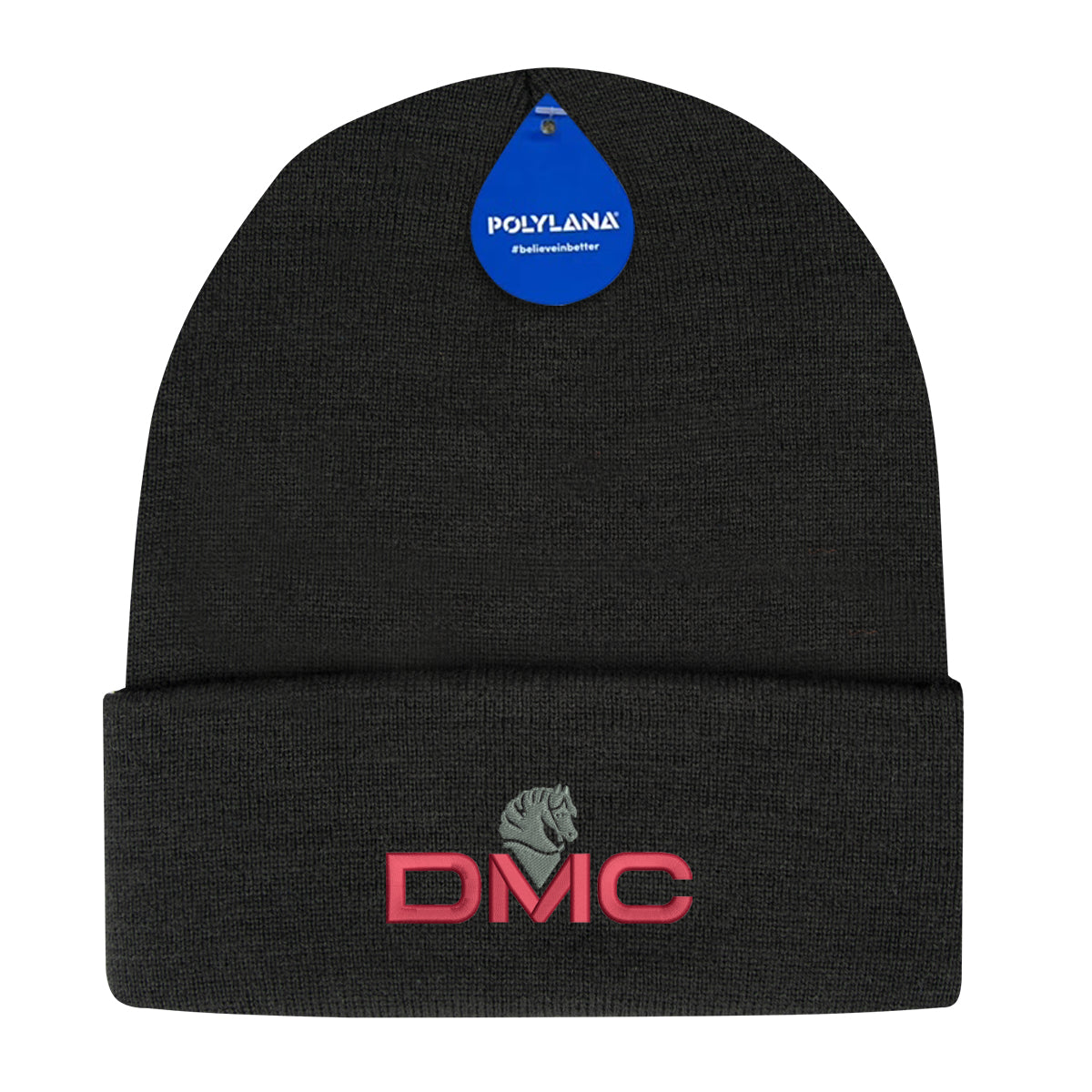Polylana Cuffed Beanie in Knit - Black - Embroidery