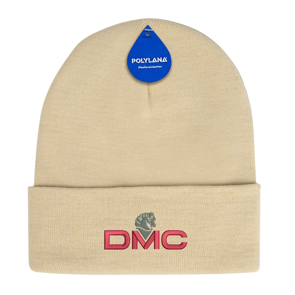 Polylana Cuffed Beanie in Knit - Cream - Embroidery