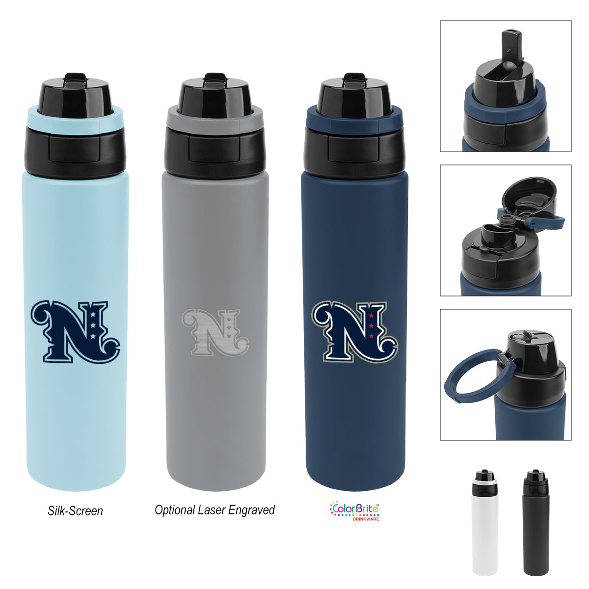 Pop Sip and Chug Recycled Single Wall Stainless Steel Bottle, 32 oz